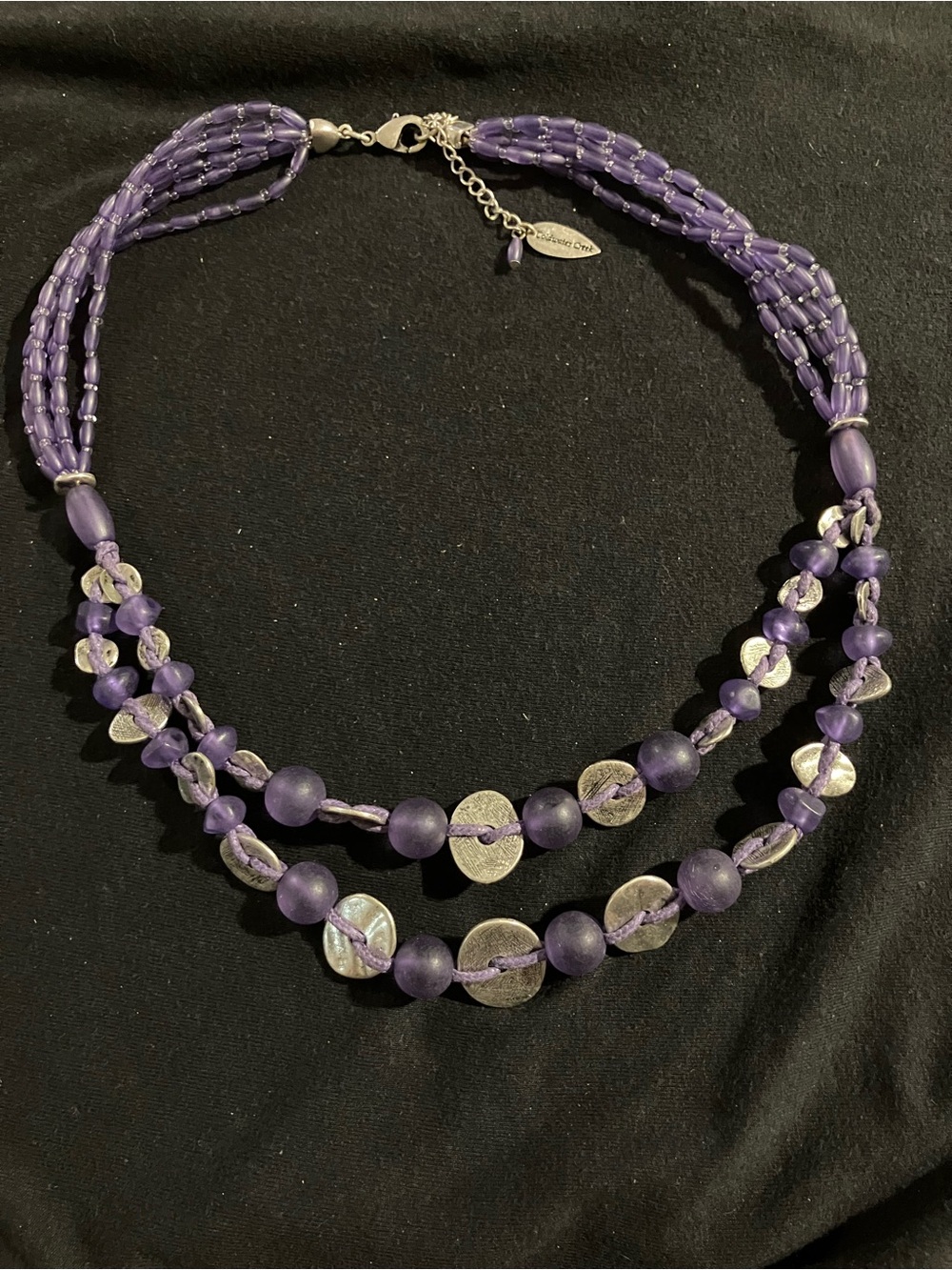 Coldwater Creek Purple Beaded Layered Necklace with Silver Accents